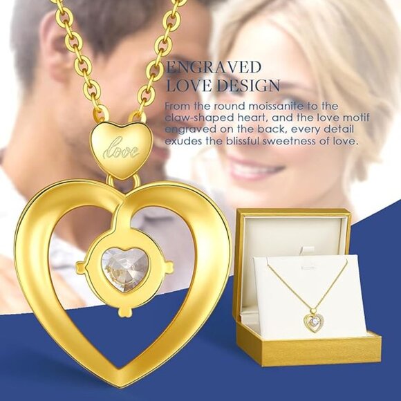 Beam & Bask Moissanite Heart Pendant Necklace 2ct 18K Gold NWT - Picture 4 of 8